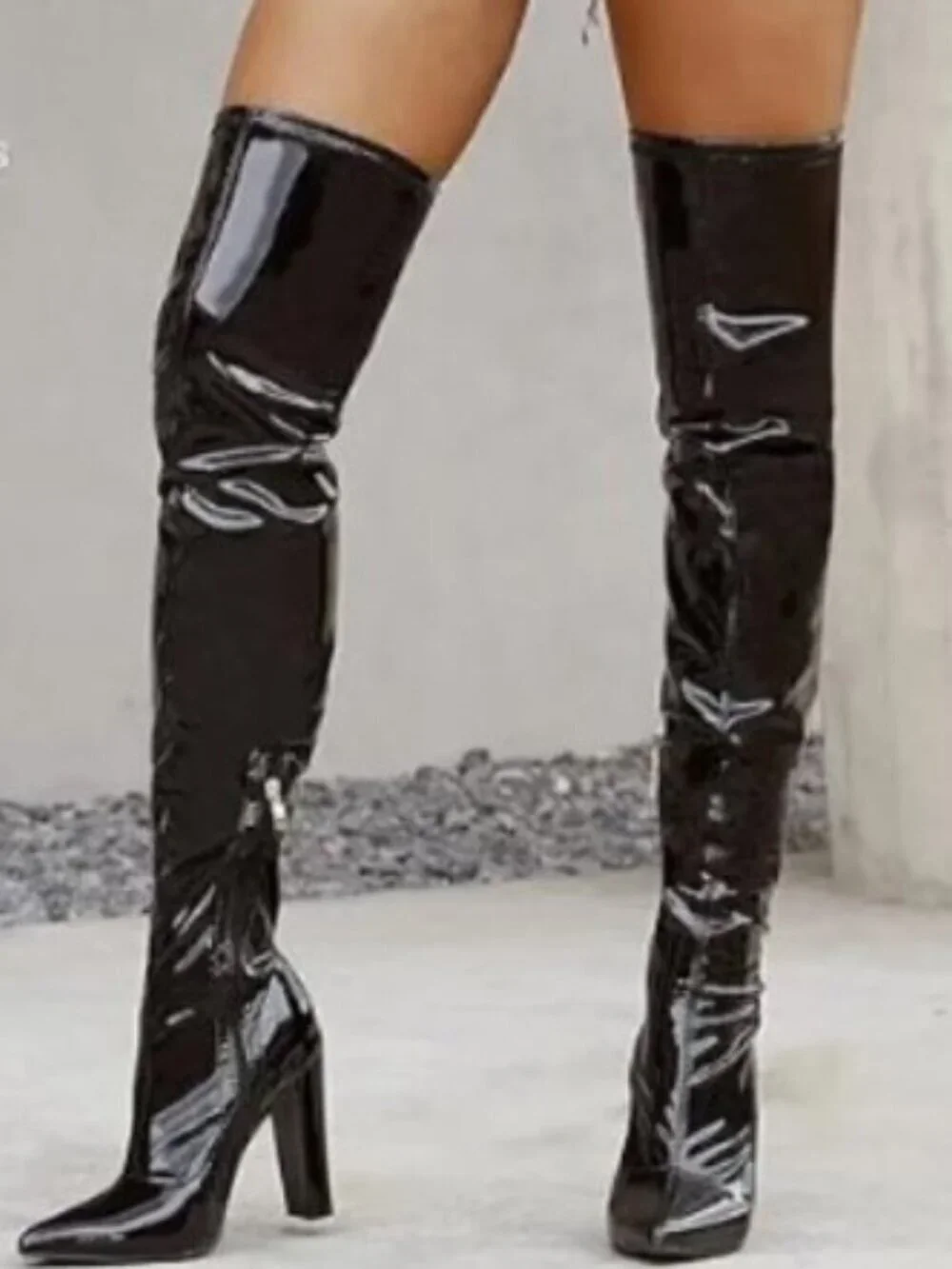 NEW WSKEISP Patent Leather Pu Chunky Block Heel Over The Knee Boots